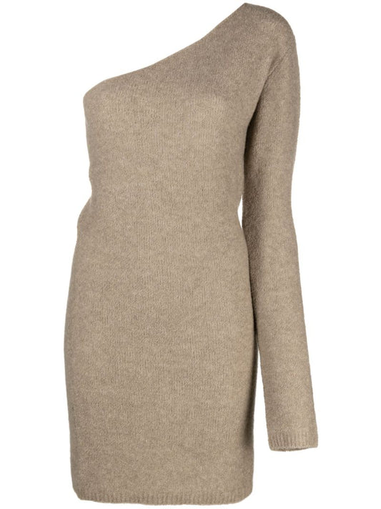 Neutral One-sleeve Cashmere Mini Dress