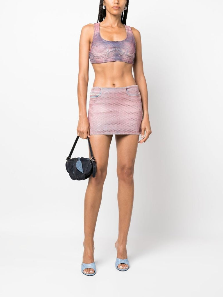 Pink Crystal Denim Mini Skirt
