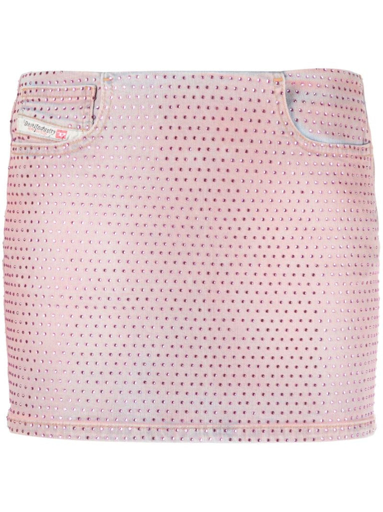 Pink Crystal Denim Mini Skirt