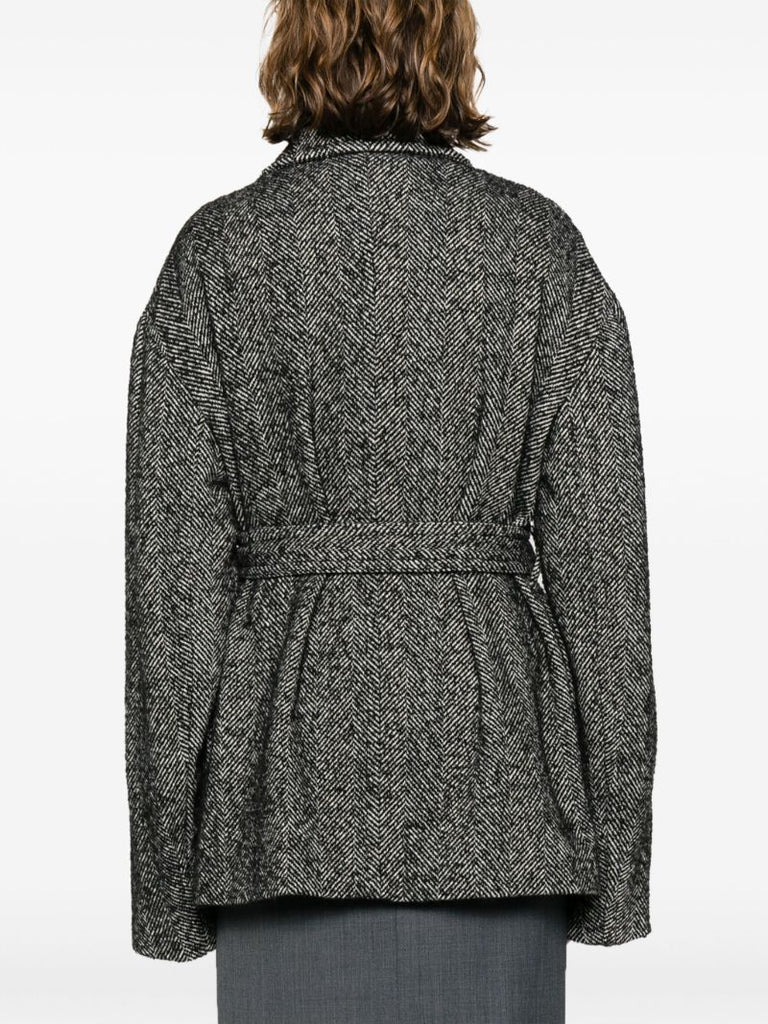Black Vado Belted Herringbone Jacket
