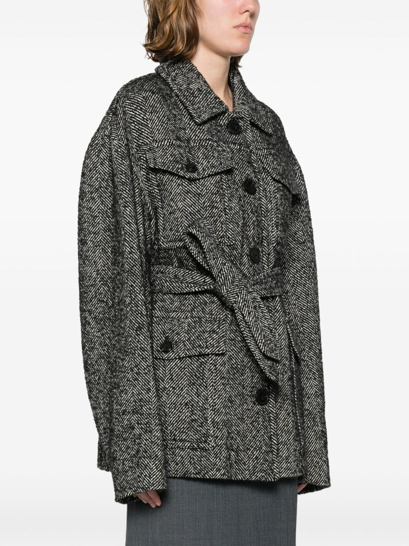 Black Vado Belted Herringbone Jacket