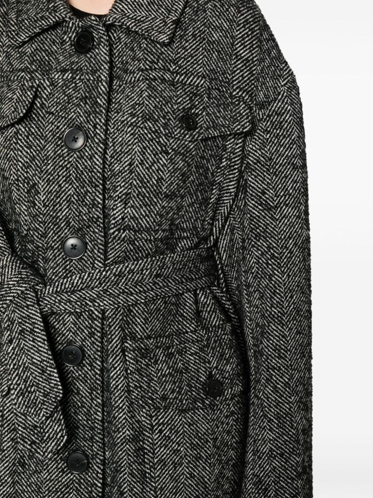 Black Vado Belted Herringbone Jacket