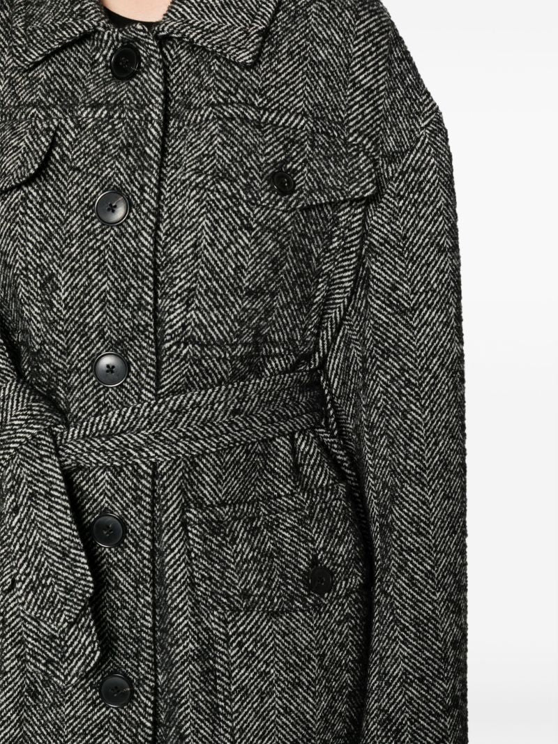 Black Vado Belted Herringbone Jacket
