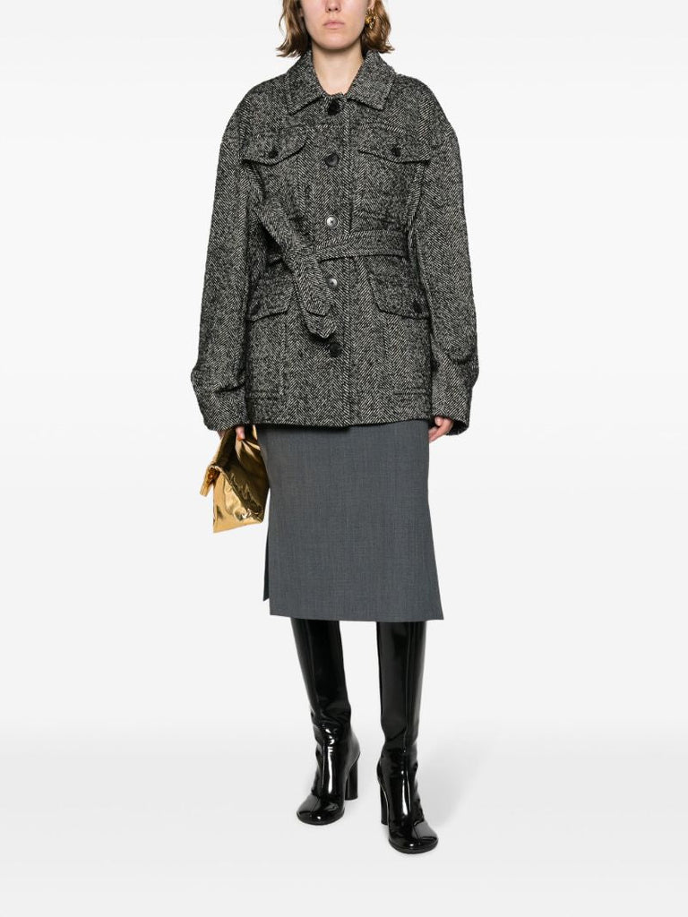 Black Vado Belted Herringbone Jacket