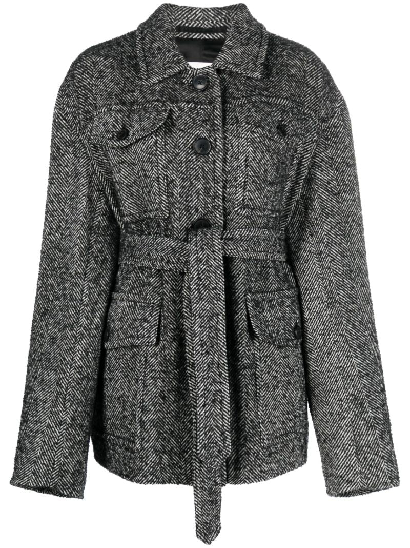 Black Vado Belted Herringbone Jacket