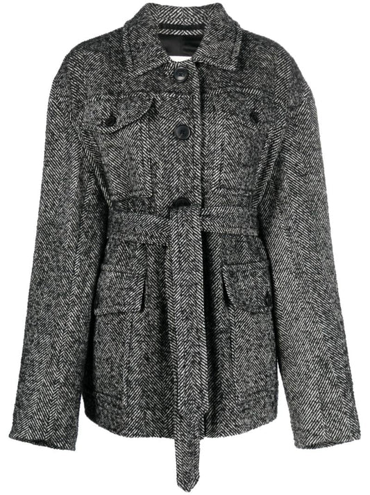 Black Vado Belted Herringbone Jacket