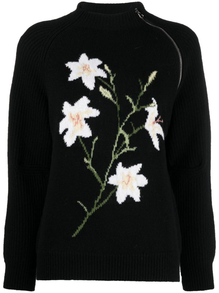 Black Valentina Floral-intarsia Wool Sweater