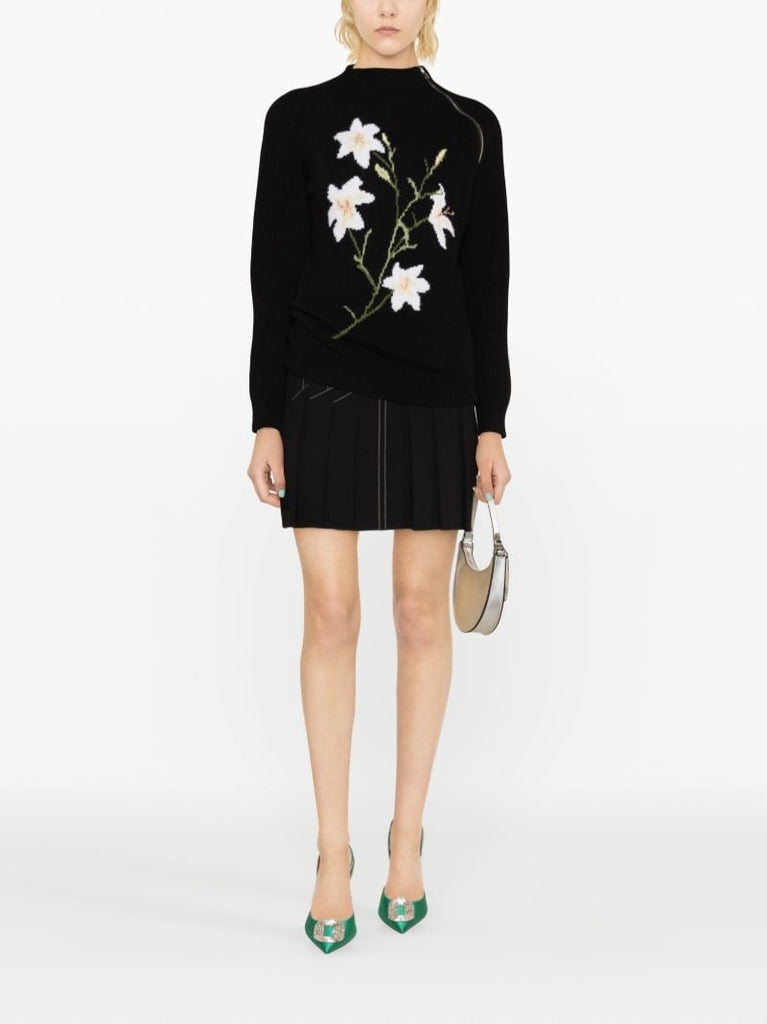 Black Valentina Floral-intarsia Wool Sweater