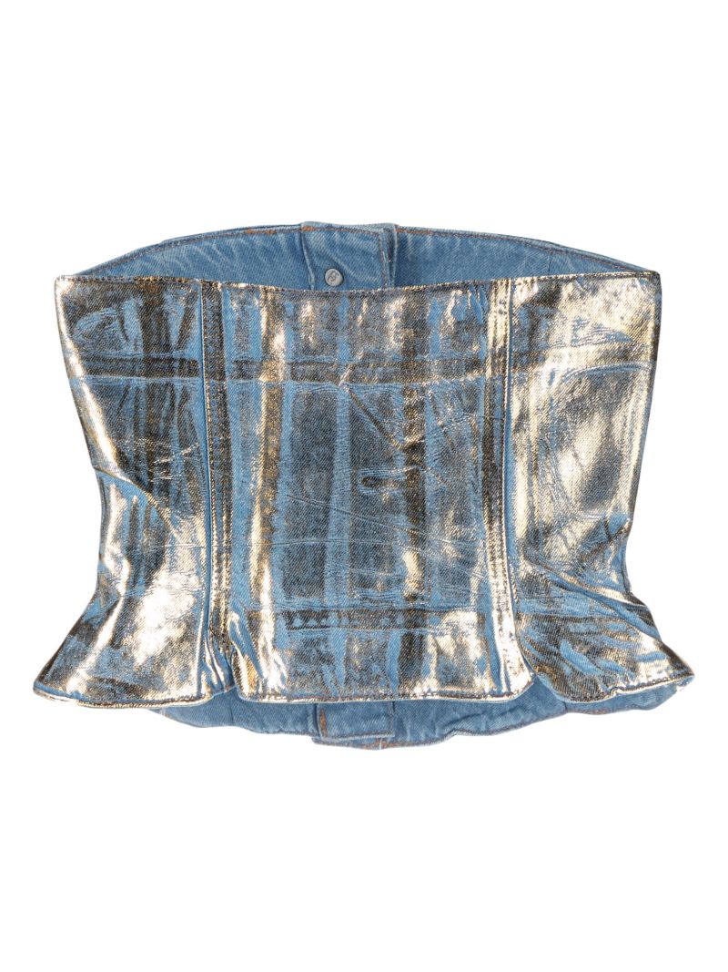 Blue Metallic-denim Bandeau Top