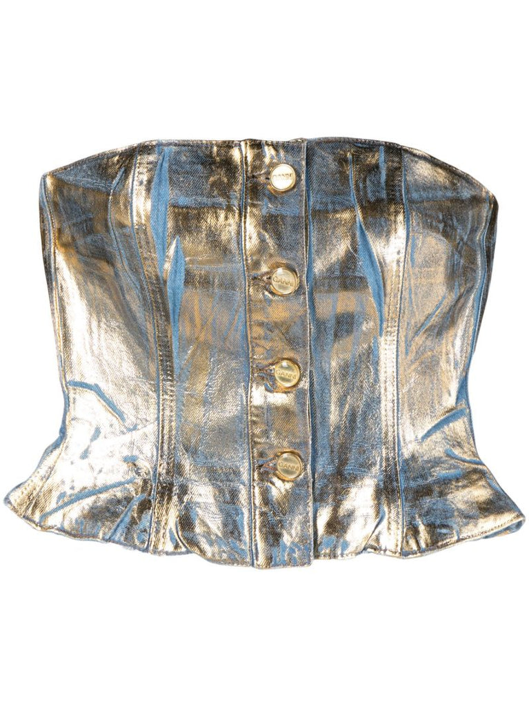 Blue Metallic-denim Bandeau Top