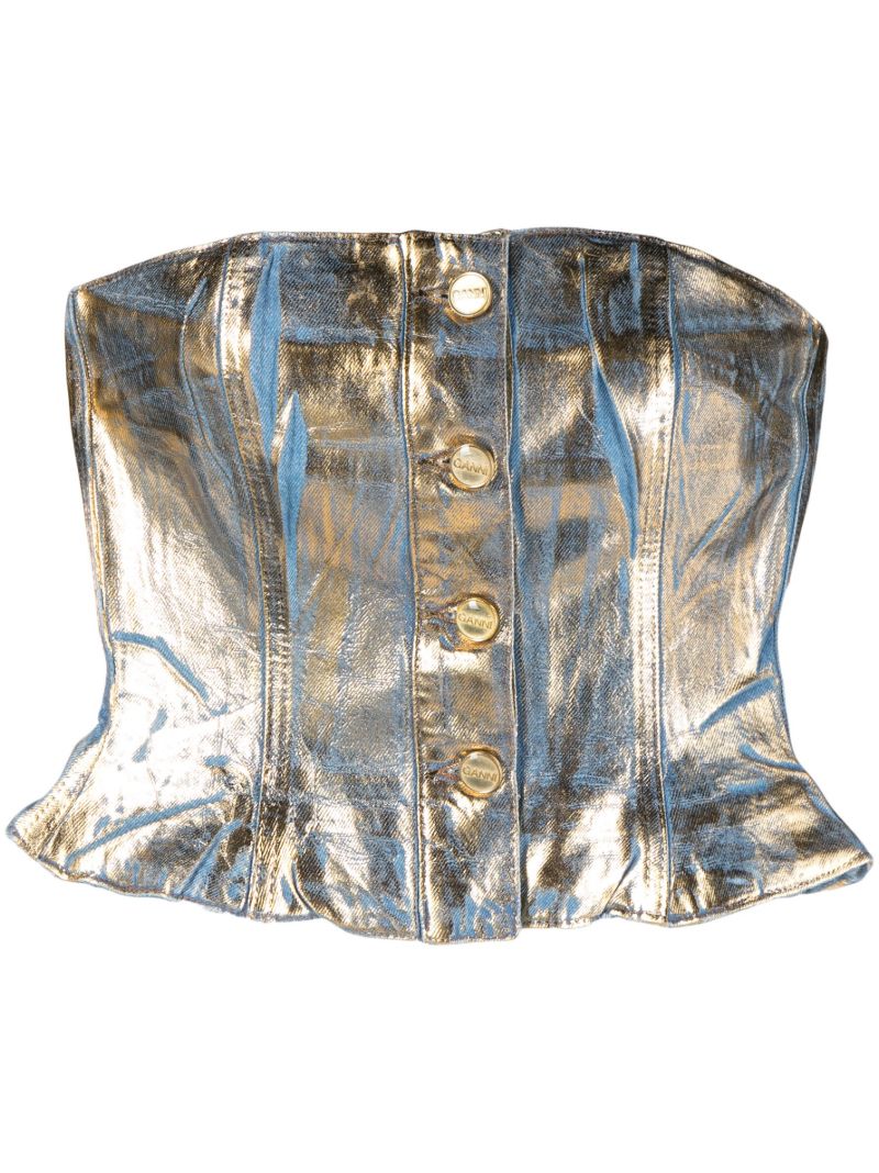 Blue Metallic-denim Bandeau Top