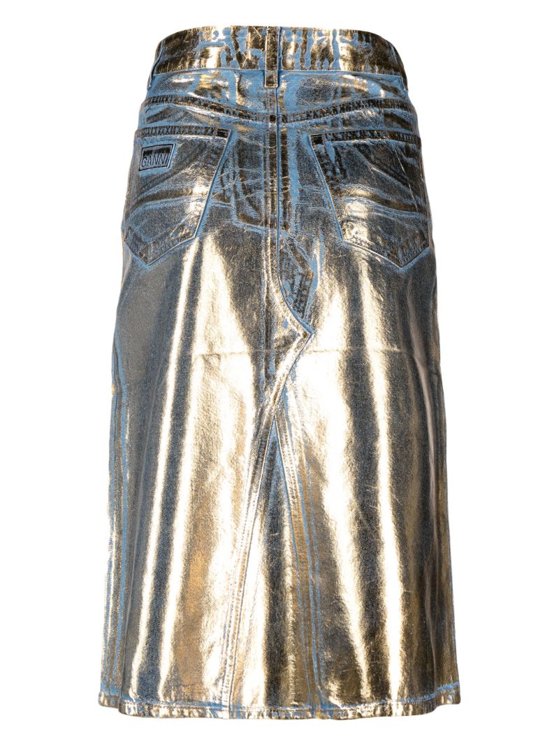 Blue Metallic-denim Skirt