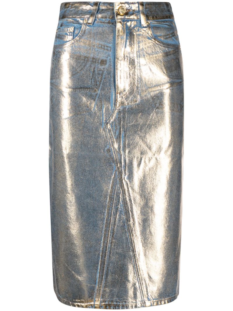 Blue Metallic-denim Skirt