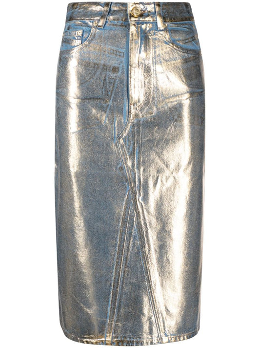 Blue Metallic-denim Skirt
