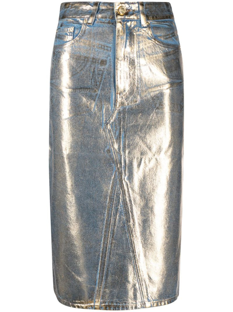 Blue Metallic-denim Skirt