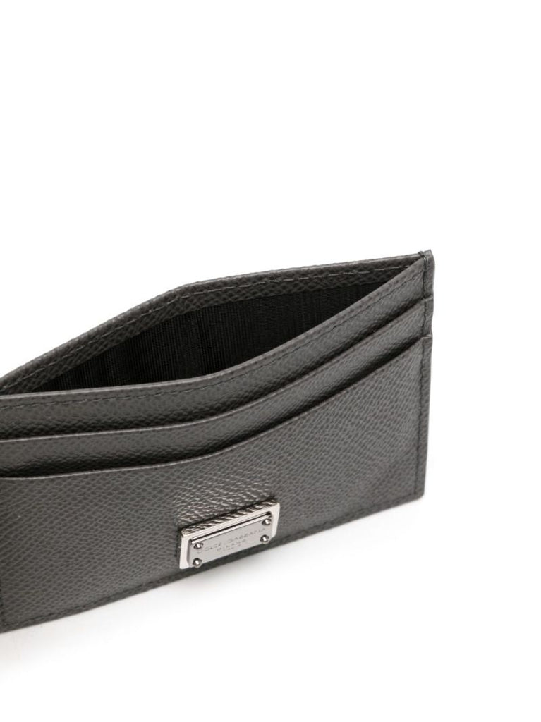 Grey Logo-plaque Leather Cardholder