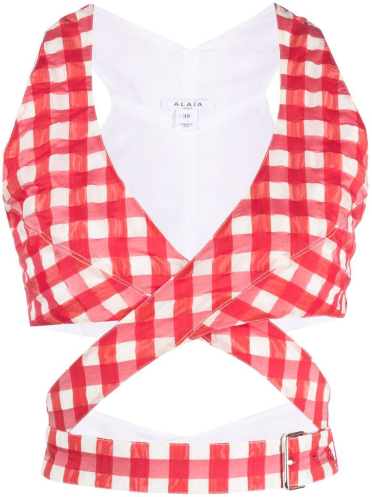Red Vichy Wrap Crop Top