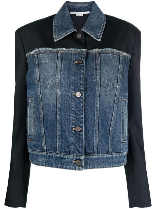 Blue Contrasting-sleeves Denim Jacket