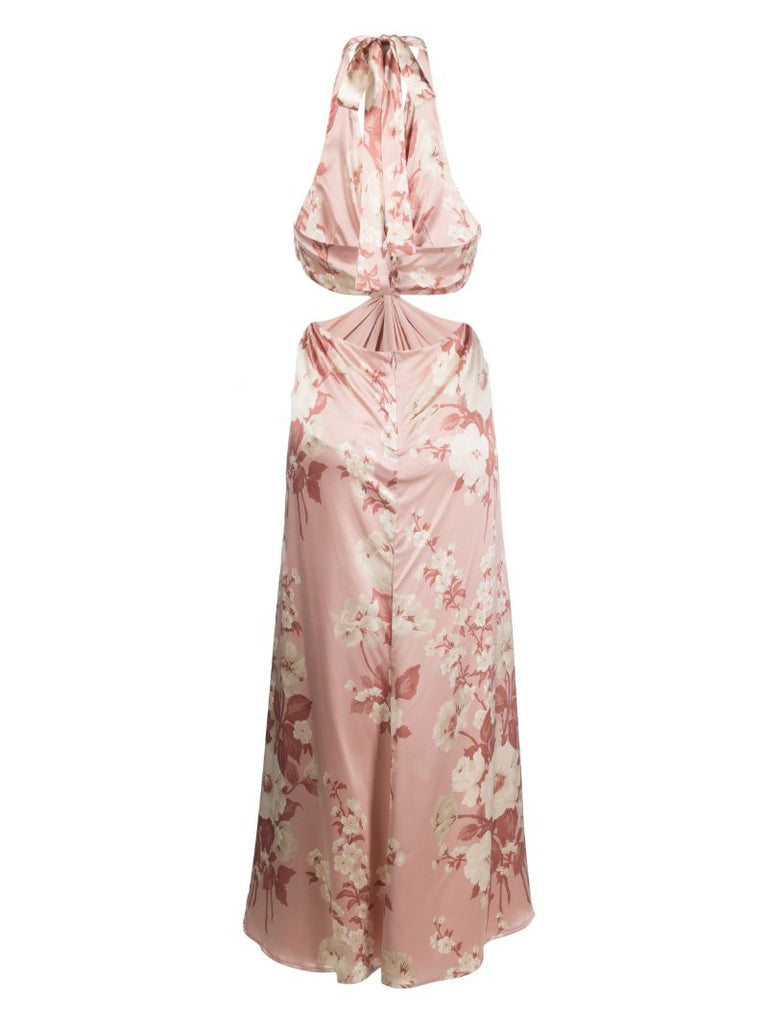 Pink Nerida Floral Print Silk Maxi Dress