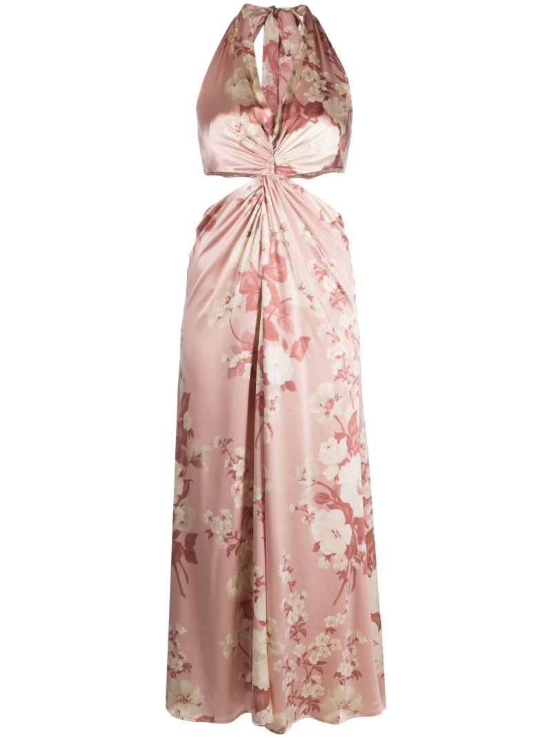 Pink Nerida Floral Print Silk Maxi Dress
