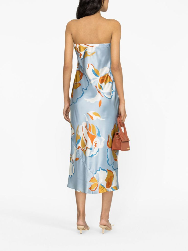 Blue Joana Floral Print Silk Dress