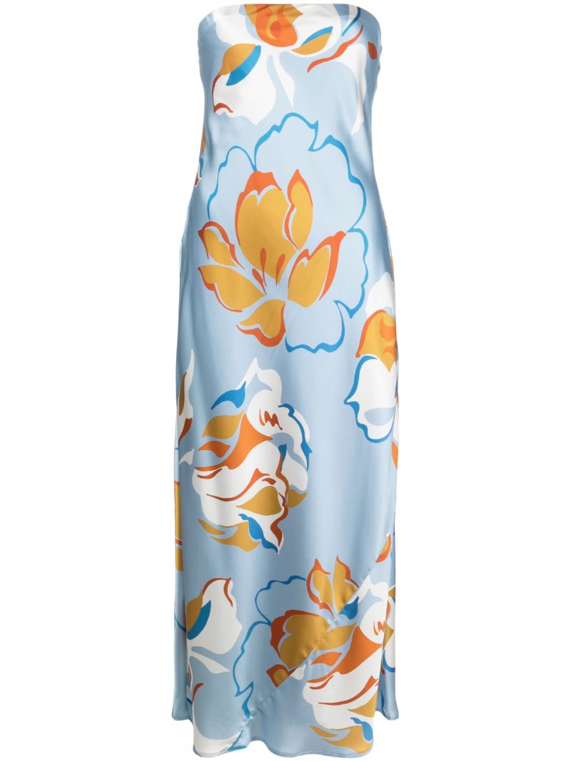 Blue Joana Floral Print Silk Dress