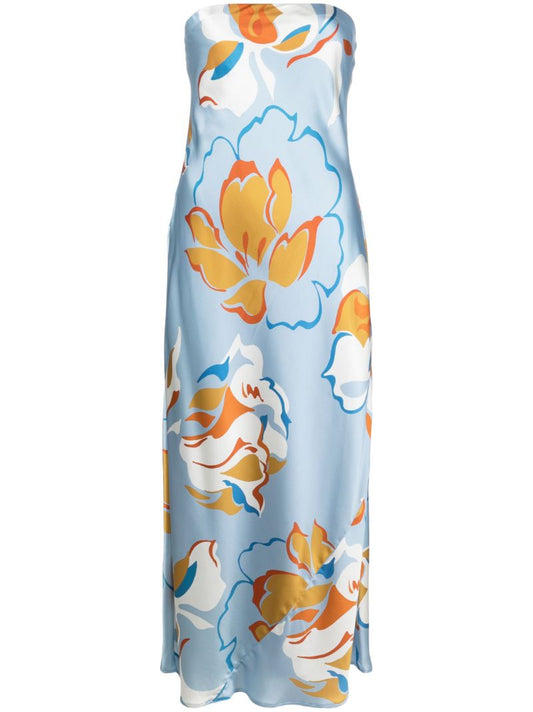 Blue Joana Floral Print Silk Dress