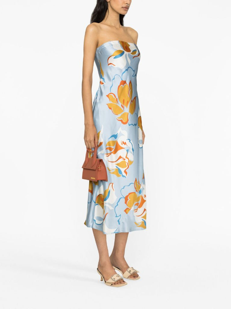 Blue Joana Floral Print Silk Dress