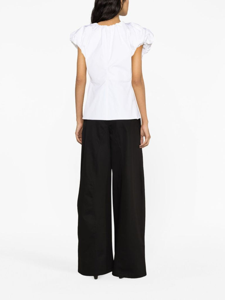 White Puff-sleeve Cotton Top