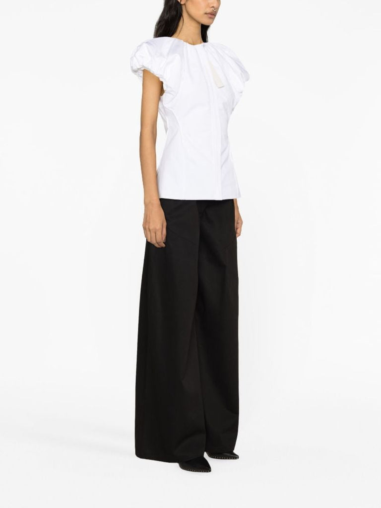 White Puff-sleeve Cotton Top