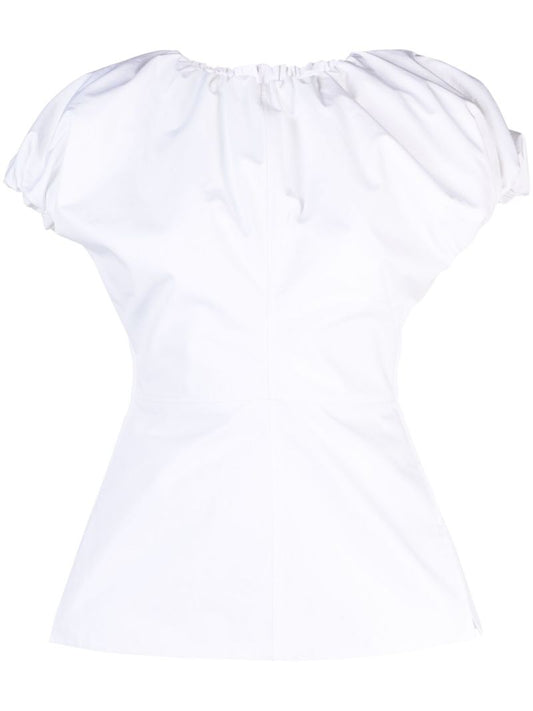 White Puff-sleeve Cotton Top