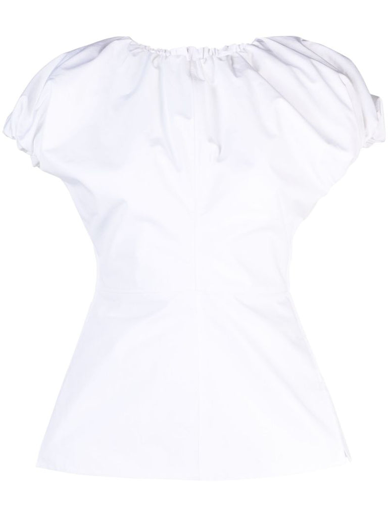 White Puff-sleeve Cotton Top