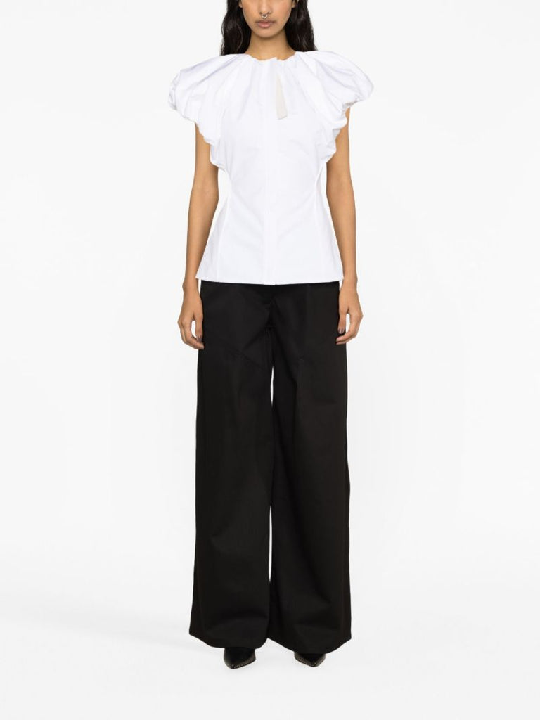 White Puff-sleeve Cotton Top