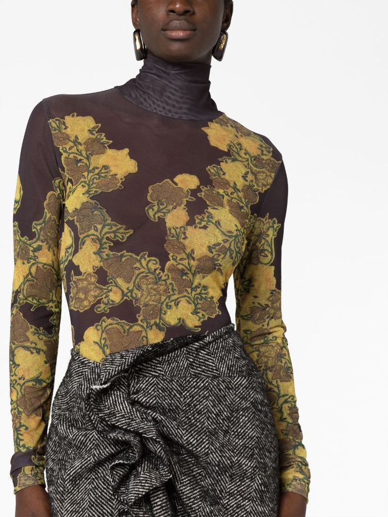 Black Floral-print Mesh T-shirt