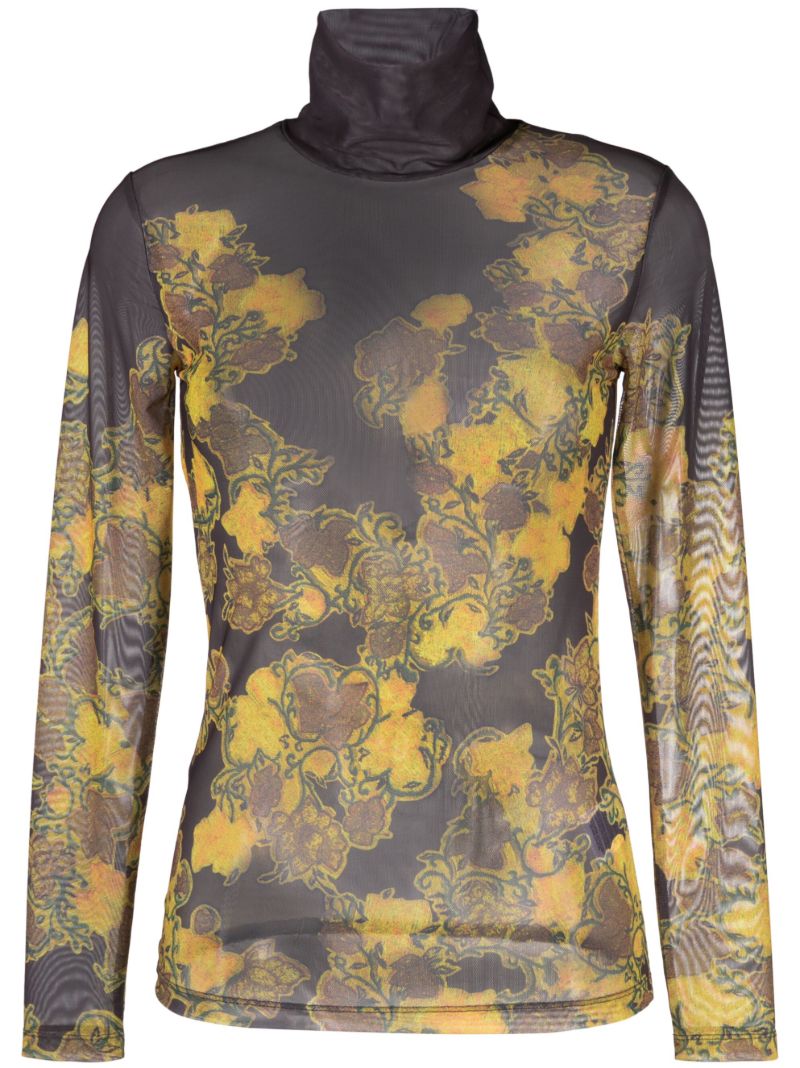 Black Floral-print Mesh T-shirt