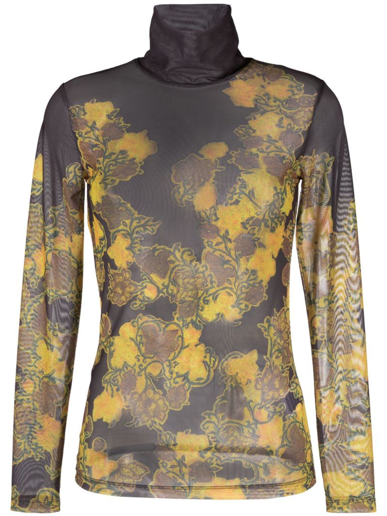 Black Floral-print Mesh T-shirt