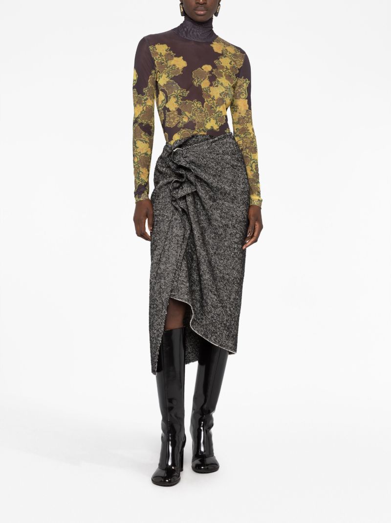 Black Floral-print Mesh T-shirt