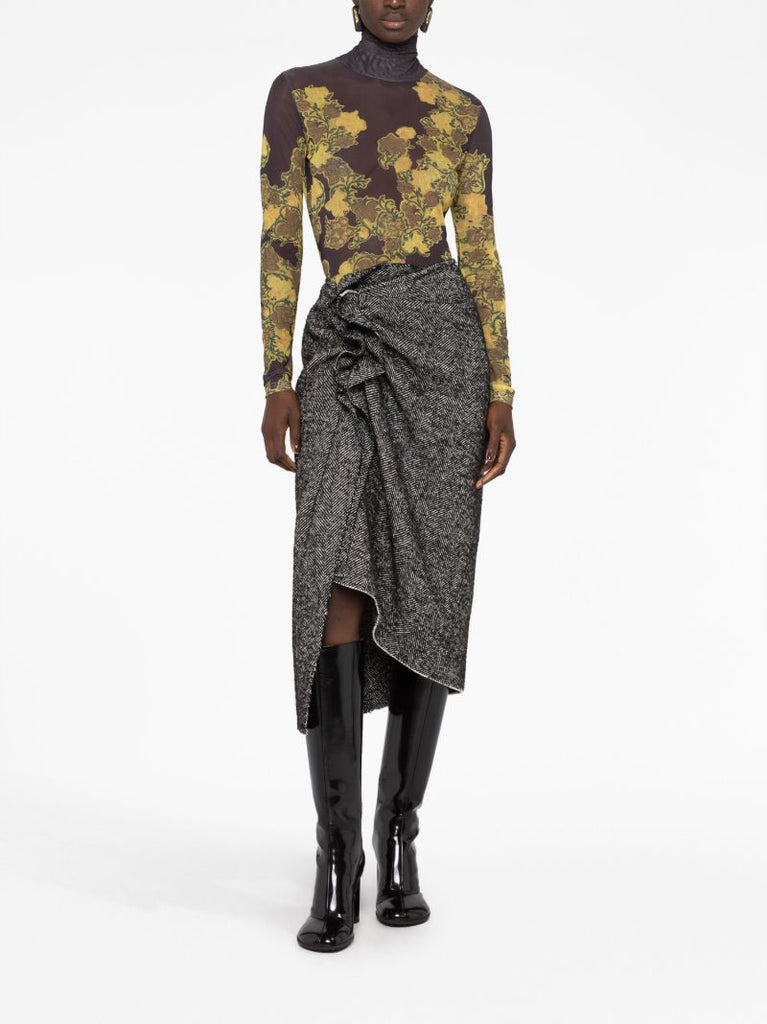 Black Floral-print Mesh T-shirt