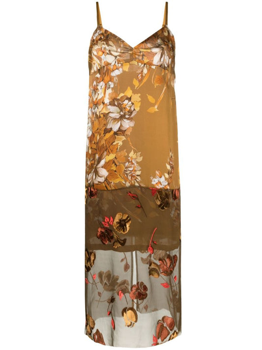 Brown Damiana Floral-print Slip Dress