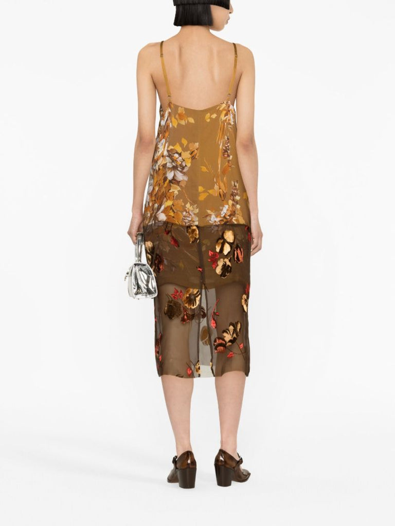 Brown Damiana Floral-print Slip Dress