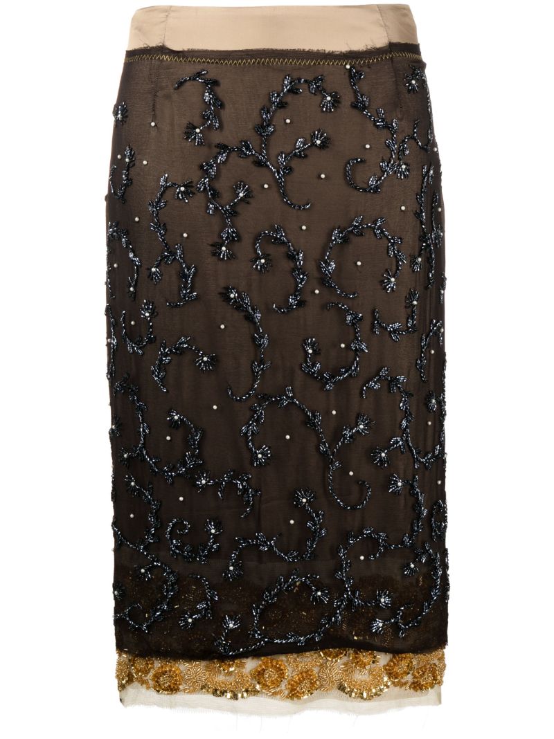 Brown Soline Bead-embellished Midi Skirt