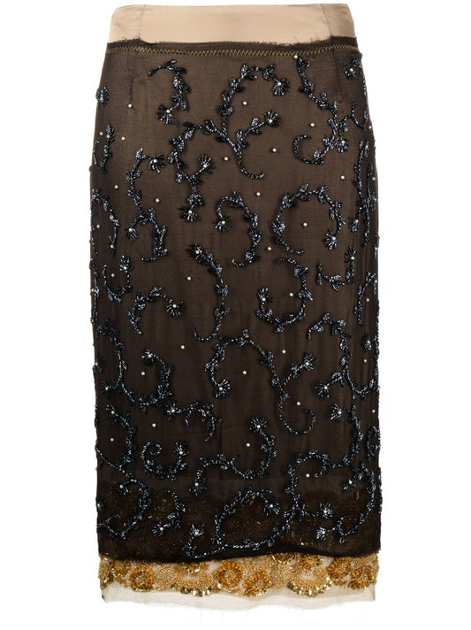Brown Soline Bead-embellished Midi Skirt