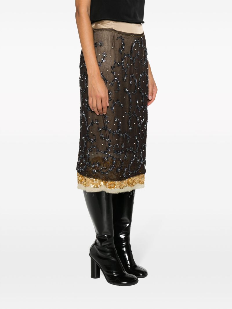 Brown Soline Bead-embellished Midi Skirt