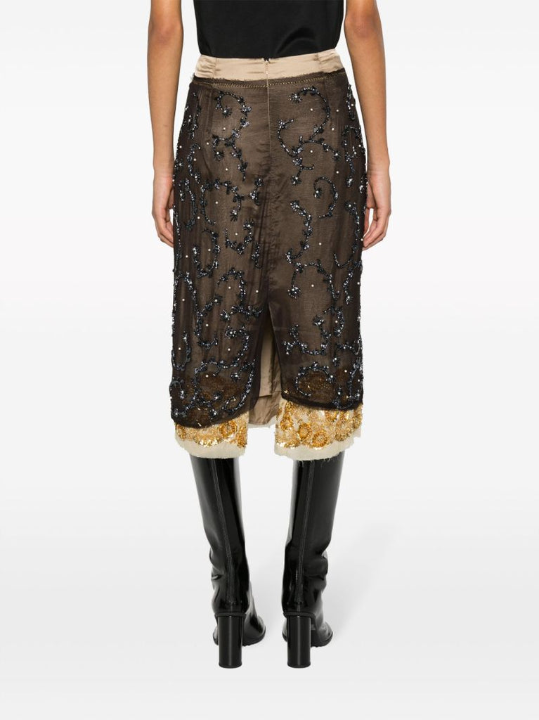 Brown Soline Bead-embellished Midi Skirt
