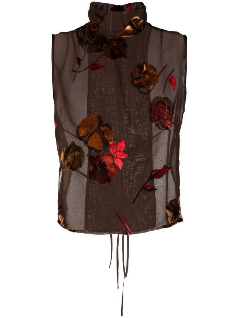 Brown Carma Floral Embroidered Sheer Top