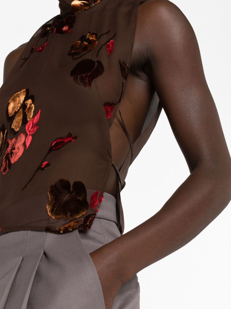 Brown Carma Floral Embroidered Sheer Top