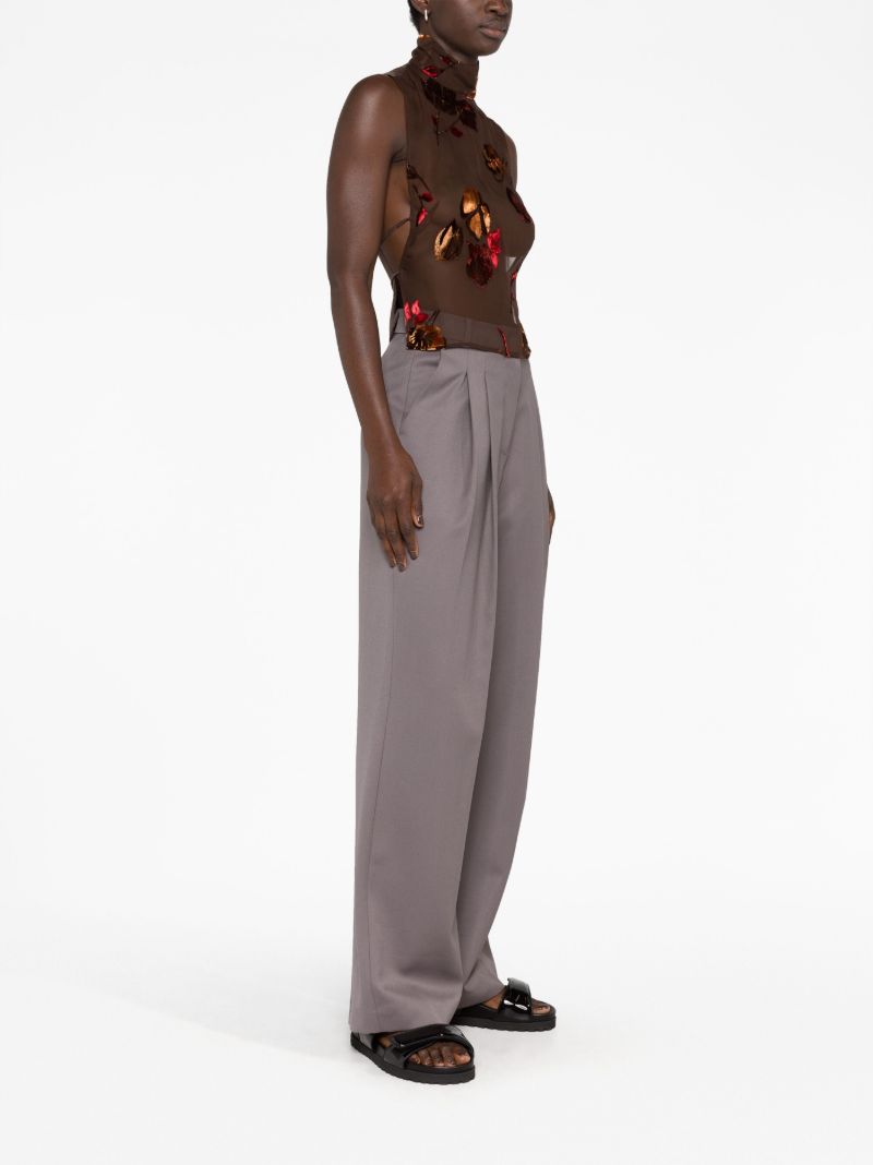 Brown Carma Floral Embroidered Sheer Top