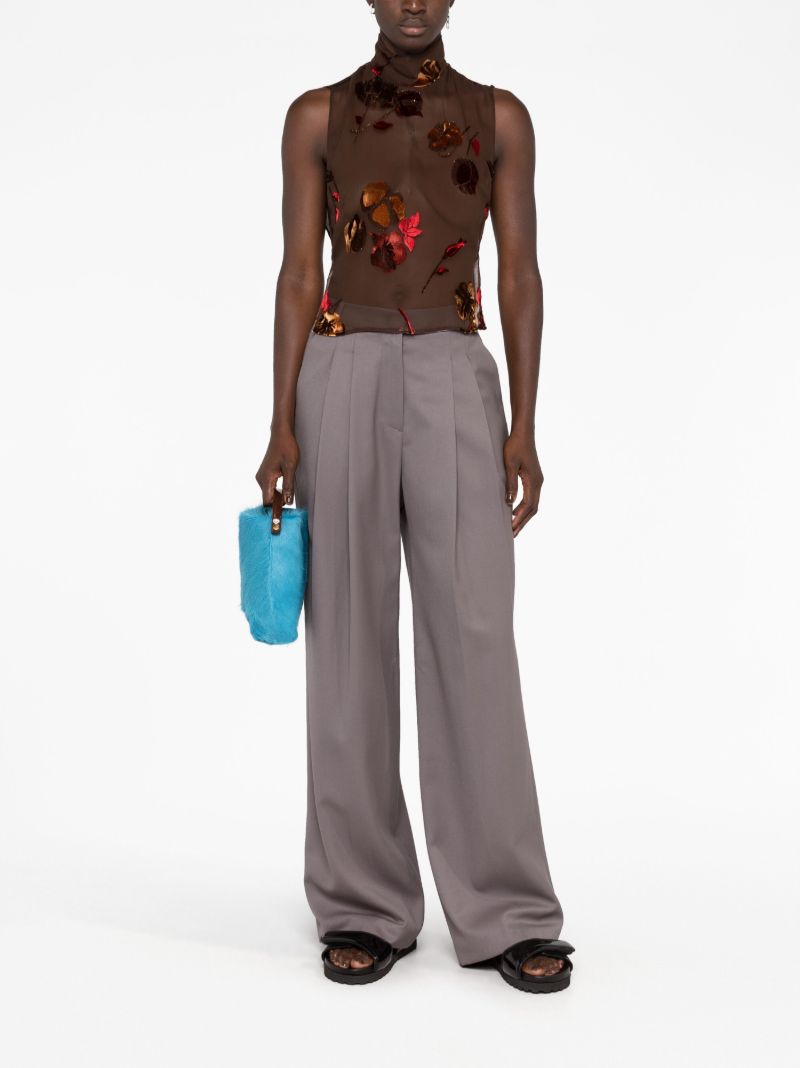 Brown Carma Floral Embroidered Sheer Top