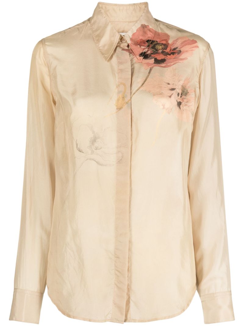 Neutral Chowy Floral-print Silk Shirt