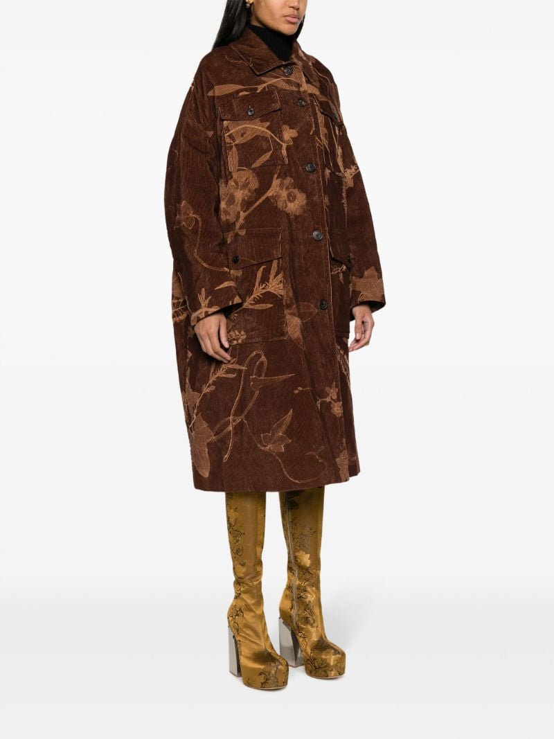 Brown Restonas Reversible Floral-print Corduroy Coat